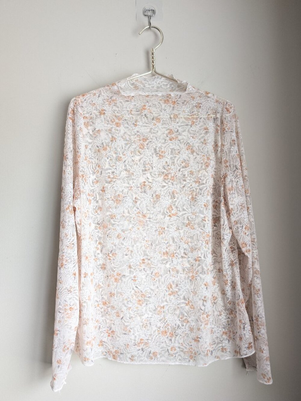 Sheer floral mesh lace mock neck long sleeve